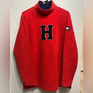 Vtg 90's Tommy Hilfiger Red Fleece Pullover BIG H